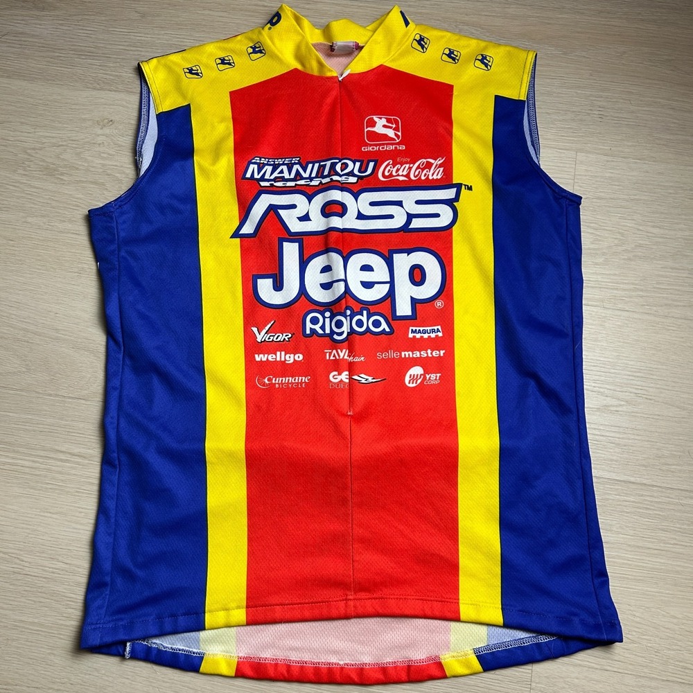 Vintage Giordana Mens L Sleeveless Cycling Jersey Manitou Ross Jeep Italy Large